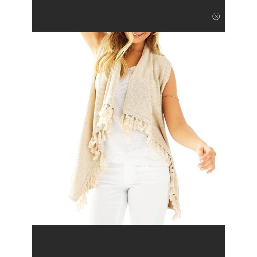 Lilly Pulitzer Womens Sweater Vest Fringe Tassel Gold Size Small Preppy Beachy